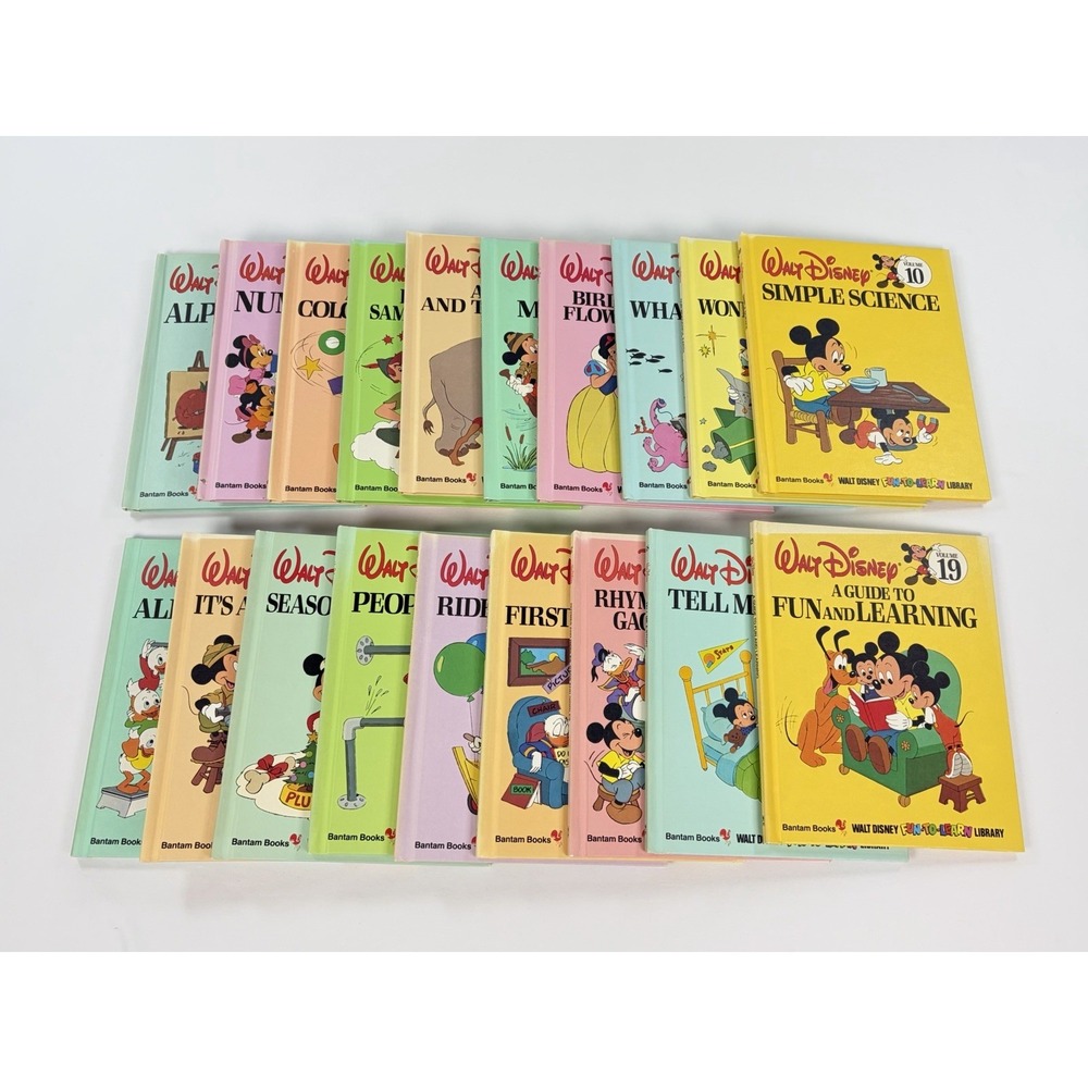Vintage Walt Disney Fun To Learn Library Hardcover Books Lot of 19 Complete Set